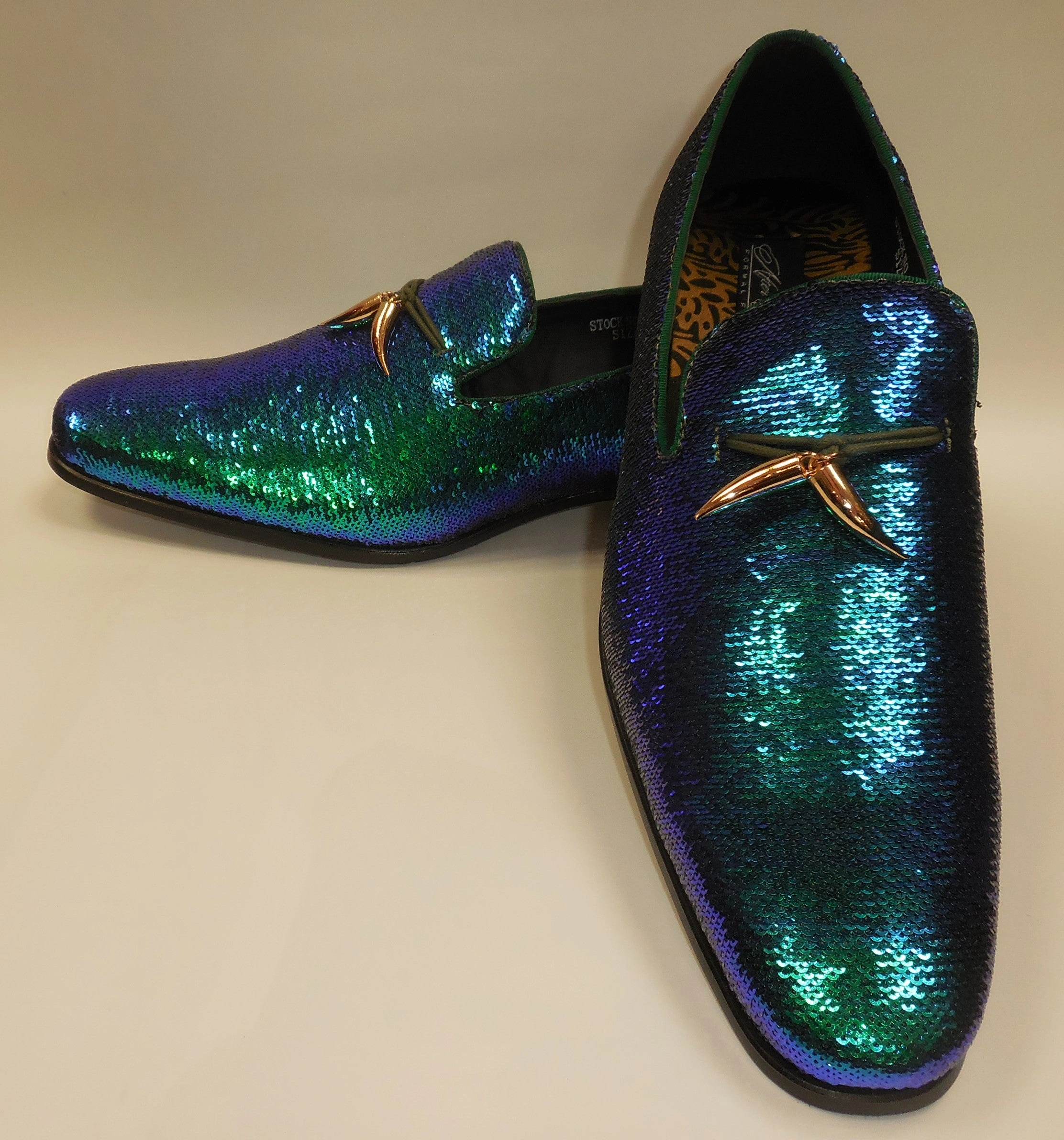 Zapatos de fiesta deslumbrantes: ¡verde y púrpura! Brillo mágico para hombres nocturnos, After Midnight 6759 S.